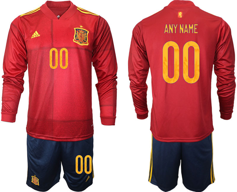 Men 2021 European Cup Spain home Long sleeve custom soccer jerseys